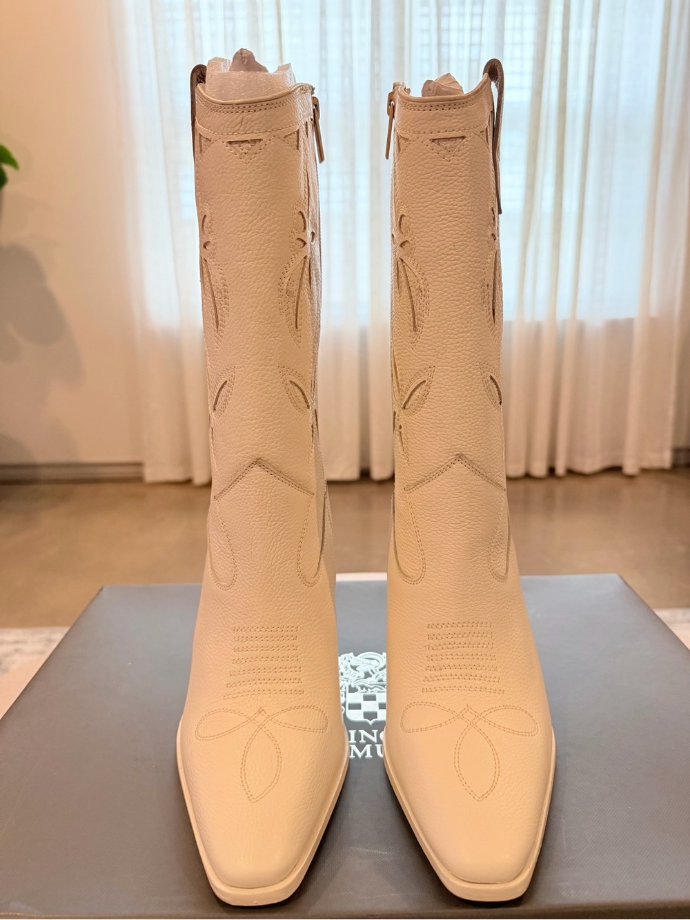 Vince Camuto Ivory Western Block Heel Boots